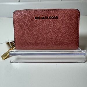 Michael Kors Jet Set Card Case Zip Around Soft Pink Wallet NWT